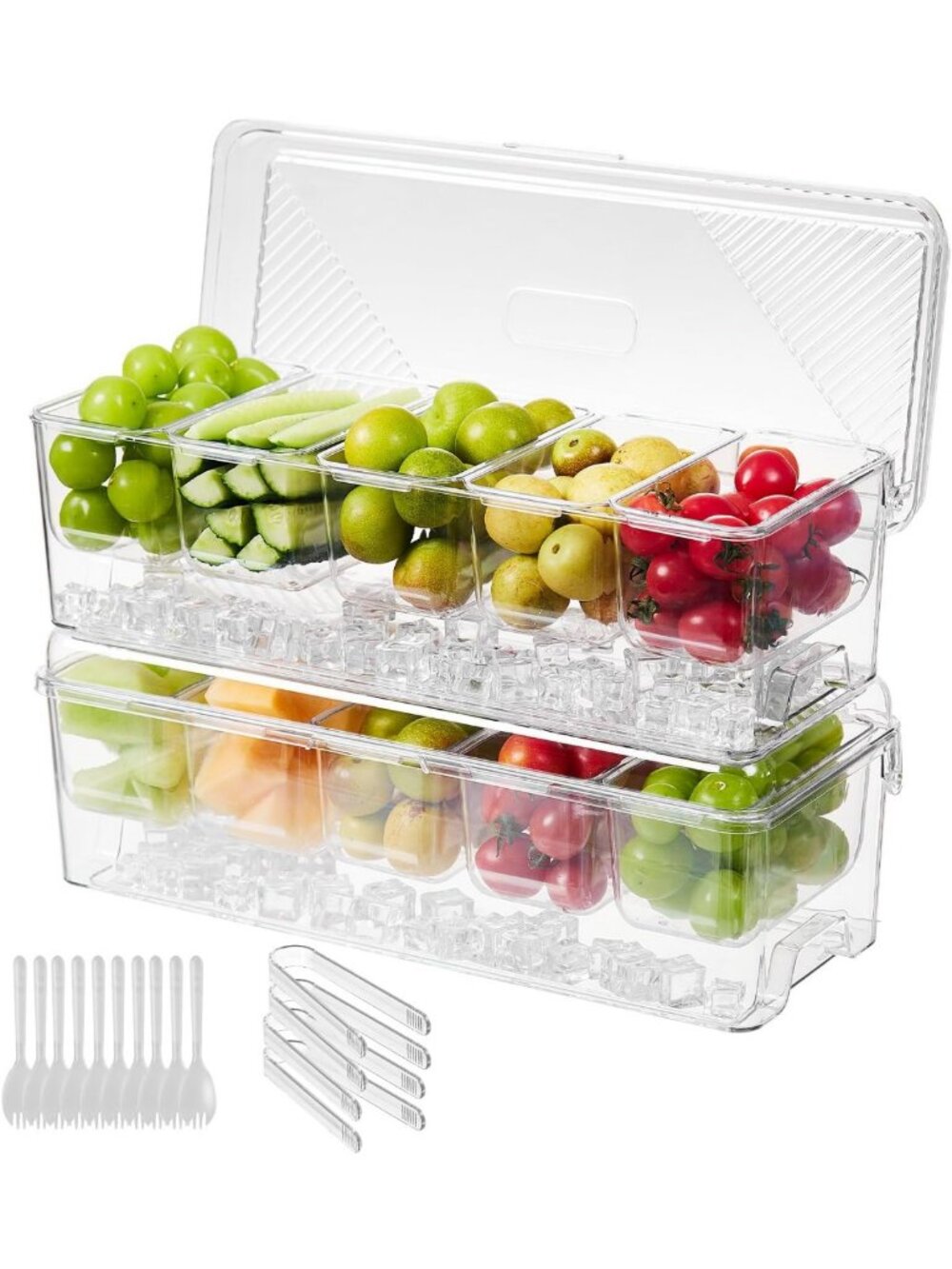 Chilled Condiment Caddy Set with Stackable Containers, 5 Spoons & Clips